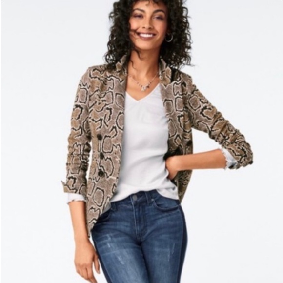 CAbi #3733 Python Blazer Snake Print Tan Gray Jacket Size 8 - Picture 2 of 12